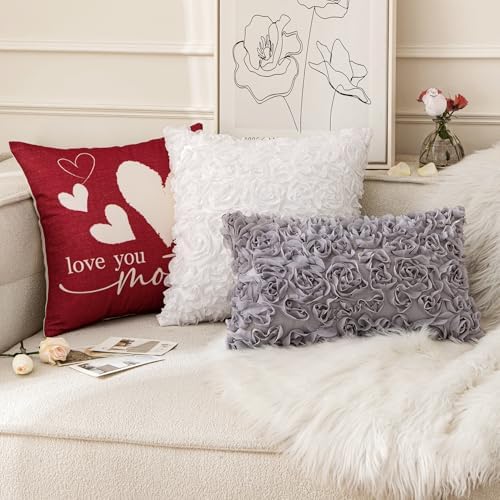 MIULEE Decorative Rose Flower Pillow Cover Pack of 1 Grey 12x20 Inch - Image 5
