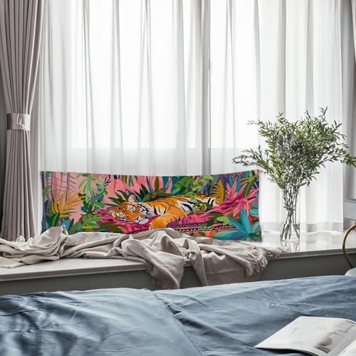 Maximalist Tiger Body Pillow Covers 20x54, Preppy Room Decor, Tropical Trendy - Image 5
