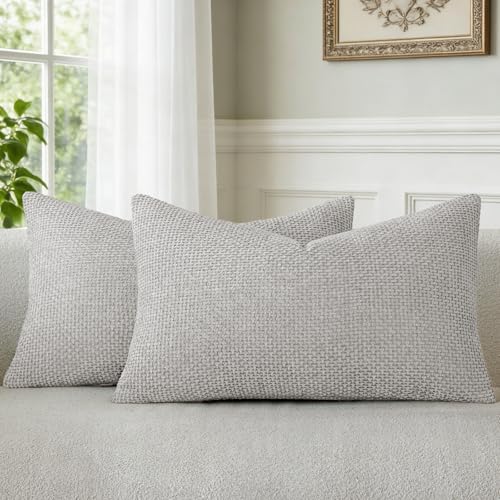 a moment Light Grey Chenille Throw Pillow Covers 12x20 Inch Pack of 2 Modern by amoment