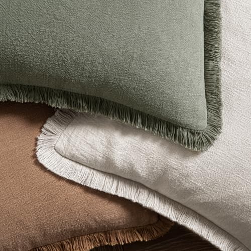 MIULEE Fall Linen Fringe Pillow Covers Set of 4 18x18 Neutral Beige - Image 6