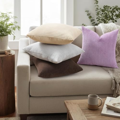 Mecatny Corduroy Decorative Throw Pillow Covers 26x26 Set of 2 Lilac - Image 2