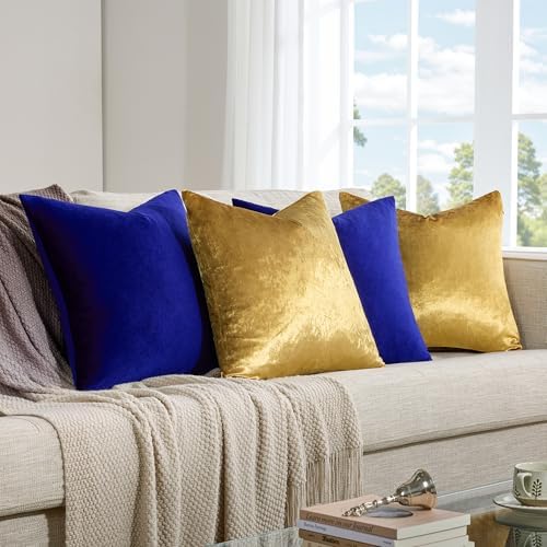 GIGIZAZA Pack of 4 Decorative Velvet Pillow Covers 18x18 Blue Gold - Image 6