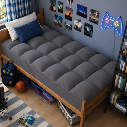 ELEMUSE Twin Grey Mattress Topper, Thick Pillow Top Mattress Pad Cover by ELEMUSE
