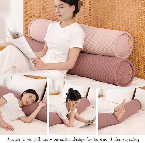 Long Pillow for Bed – Corduroy Round Bolster Pillow for Adults, Decorative Body - Image 6