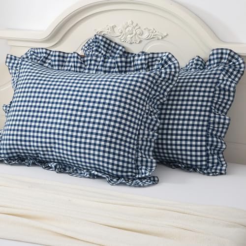Mywinlle Navy Blue/White Gingham Plaid Pillow Shams Standard Size Set of 2 by Mywinlle