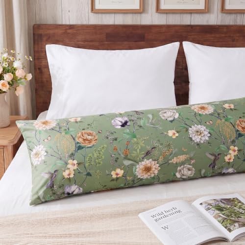 Bedorm 20 x 54 Body Pillow Cover Cotton Green Floral Body Pillow Case 1 Pcs - Image 4