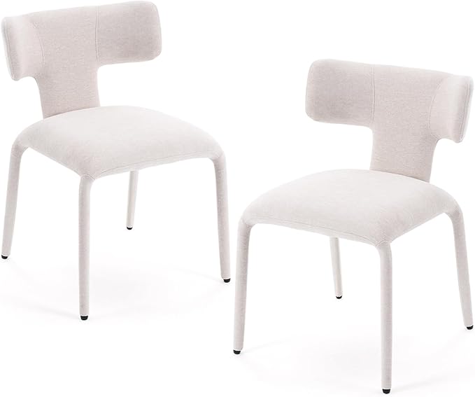 Kidol & Shellder Dining Chairs Set of 6,Modern Upholstered Fabric Dining Room Chairs with Curved Barrel Back,Armless Kitchen Chairs with Metal Legs and Padded Seat for Living Room and Bedroom Beige