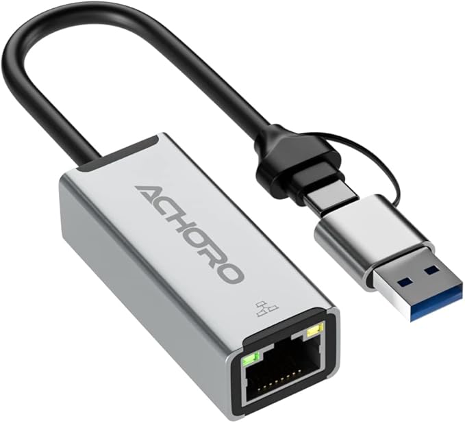AChoro LAN to USB Adapter - USB A & C to Ethernet Port - Aluminium Alloy RJ45 Ports for PC, Mac