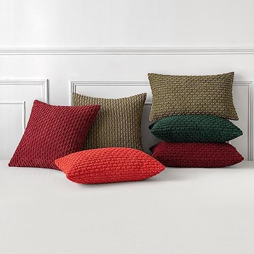 MIULEE Decorative Throw Pillow Covers 16x16 Olive Green Textured Corduroy - Image 5