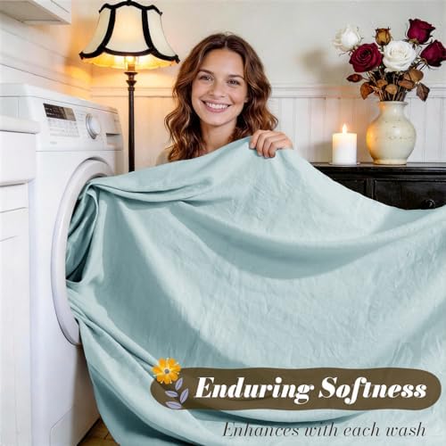 SONORO KATE 100% French Linen Queen Size Sheets Set, Natural Flax Bedding - Image 5
