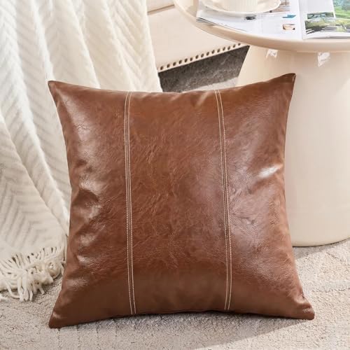 Fancy Homi Brown Boho Long Square Faux Leather Decorative Throw Pillow Covers by Fancy+Homi