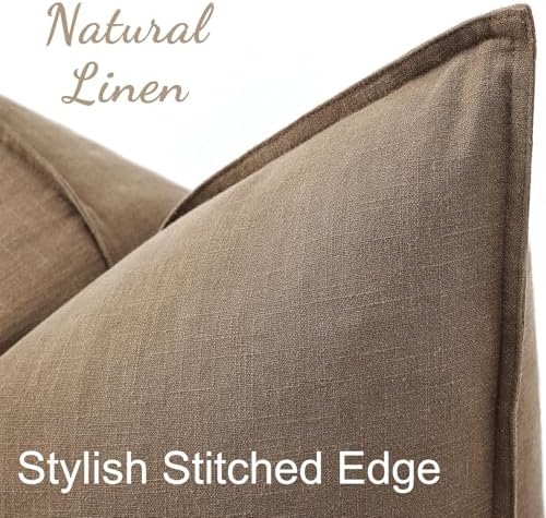 decorUhome Fall Light Brown Linen Throw Pillow Covers 20x20 Set of 2 - Image 2