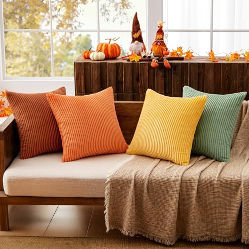 MIULEE Fall Decorative Throw Pillow Covers Yellow Rust Green 16x16 - Image 2