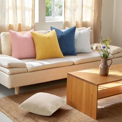 Mecatny Corduroy Fall Throw Pillow Covers 16x16 Set of 2 Cream White - Image 5