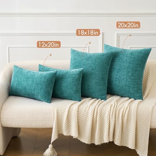 MIULEE Soft Chenille Throw Pillow Covers Teal 18x18 Inch Pack of 2 - Image 4