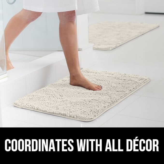 GORILLA GRIP Bathroom Rug Sets, Soft Chenille 2 Piece Area Rugs Set, Toilet Base Mat and 30x20 Carpet, Absorbent Microfiber Washable Mats Dry Quickly, Home Décor and Bath Room Accessories, Ivory