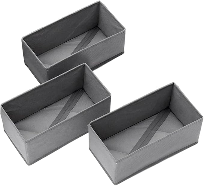 Sock Drawer Organizer 3 Pack, Fabric Drawer Organizer Clothes with Fixed Dividers, Sock Organizer for Dresser, Closet and Storage Bins