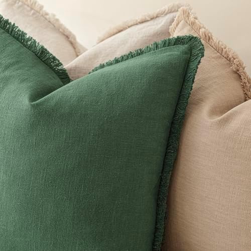 Foindtower Decorative Linen Fringe Throw Pillow Covers 26×26 Pine Green - Image 5