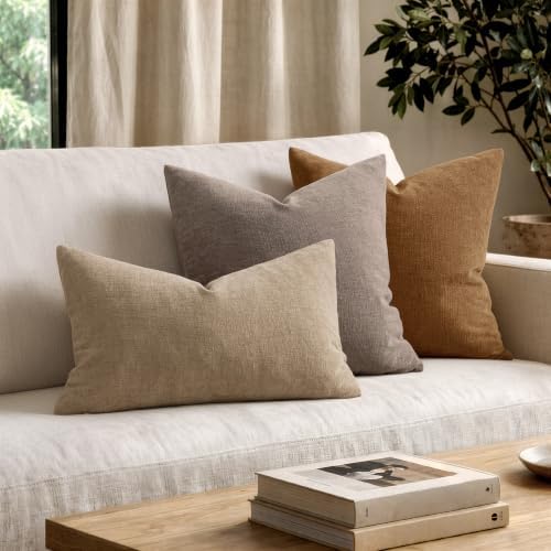 MIULEE Light Brown Chenille Couch Lumbar Throw Pillow Covers - Image 2