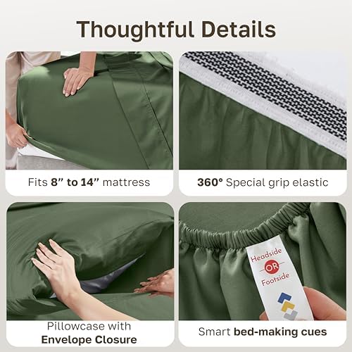California Design Den Organic Cotton Twin Size Sheets, Olive Green - Image 4