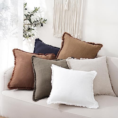 Foindtower Decorative Linen Fringe Throw Pillow Covers 16×16 Khaki Brown - Image 6