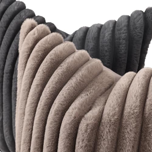 decorUhome Fall Faux Fur Throw Pillow Covers 22x22 Set of 2 Dark Grey - Image 2