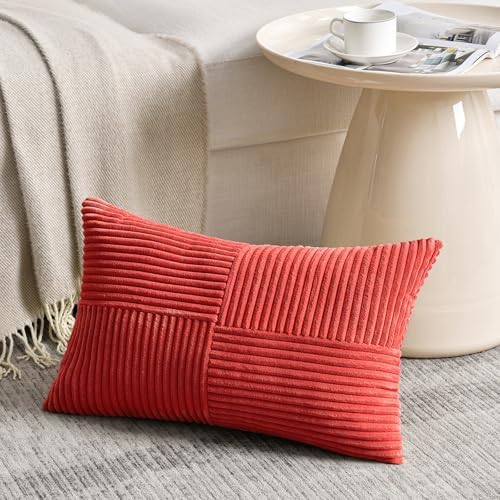 Fancy Homi Set of 2 Red Patchwork Striped 16x28 Inch Throw Pillow Covers - Image 2