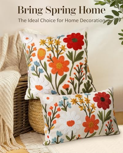 Embroidered Throw Pillow Cover 20x20 Inch, Flower Cluster - Image 5