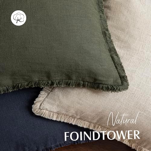 Foindtower Decorative Linen Fringe Throw Pillow Covers 20×20 Dark Green - Image 4