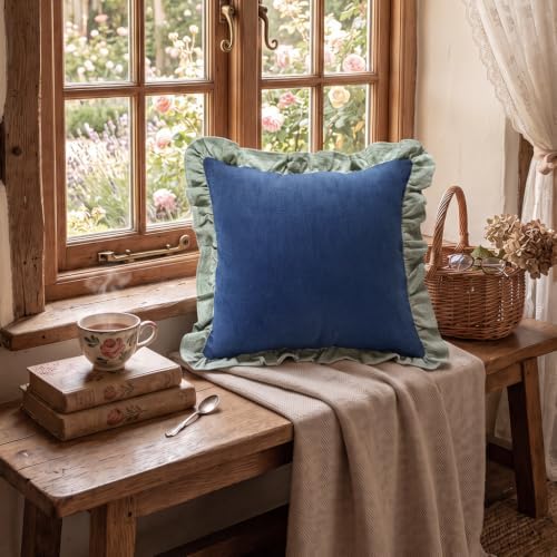 patdrea Vintage Navy Blue Linen Throw Pillow Covers - Image 7