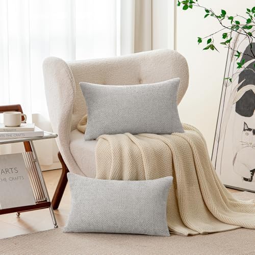 a moment Light Grey Chenille Throw Pillow Covers 12x20 Inch Pack of 2 Modern - Image 2