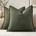 decorUhome Olive Green Textured Linen Throw Pillow Covers 20x20 Set of 2 by decorUhome