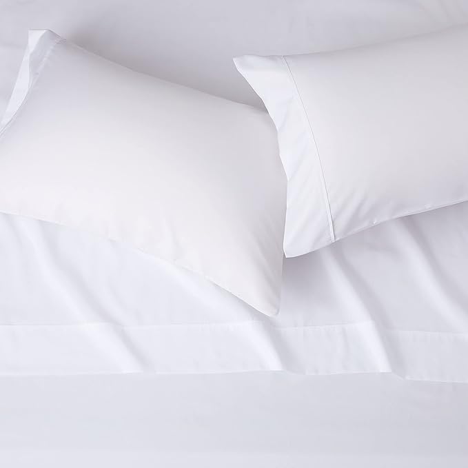 Amazon Basics Lightweight Super Soft, Wrinkle-Free, Easy Care Microfiber 4-Piece Bed Sheet Set with 14-Inch Deep Pockets, Full, Bright White, Solid