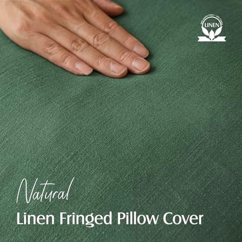Foindtower Decorative Linen Fringe Throw Pillow Covers 26×26 Pine Green - Image 2