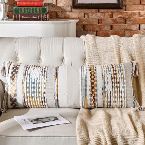 AmHoo Chenille Striped Textured Boho Throw Pillow Covers Aesthetic by AmHootextile