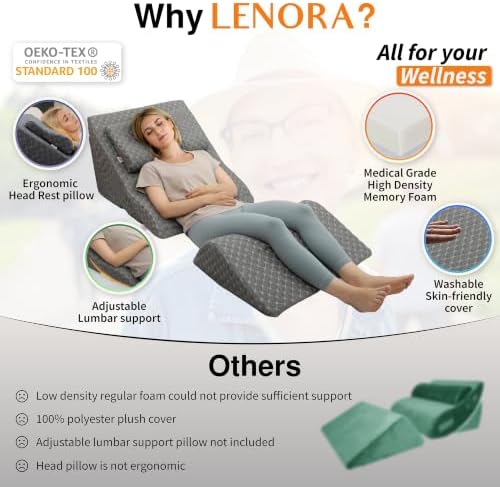 Adjustable Orthopedic Bed Wedge Pillow Set, Post Surgery Recovery, Memory Foam - Image 3