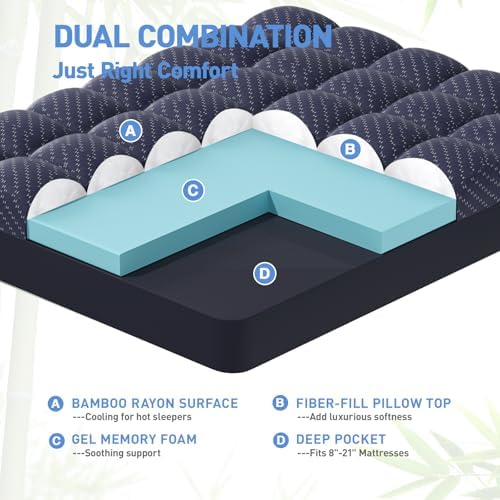 Dual Layer 3 Inch Memory Foam Mattress Topper Queen Size, 2 Inch Gel Memory - Image 2