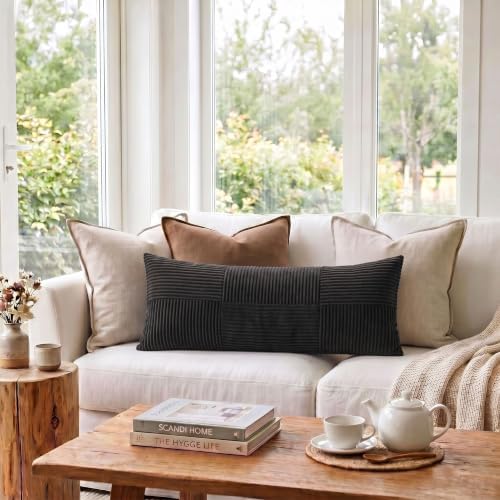 Fancy Homi Set of 2 Black Boho Long Lumbar Body Decorative Throw Pillow Cover - Image 2
