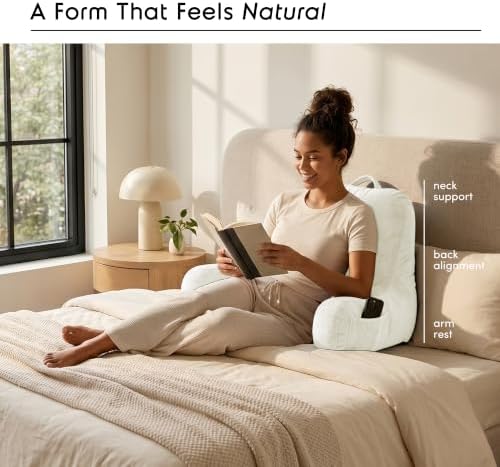 Nestl Reading Pillow for Bed, Back Pillow for Sitting Up in Bed, Off White - Image 2
