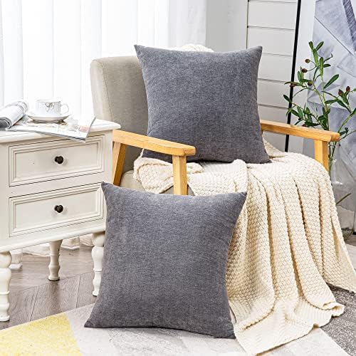 GAWAMAY Gray Chenille Throw Pillow Covers 26x26 Set of 2 - Image 4