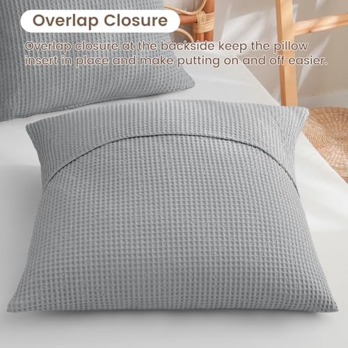 PHF Cotton Waffle Euro Shams 26" x 26", Light Grey, No Insert - Image 5