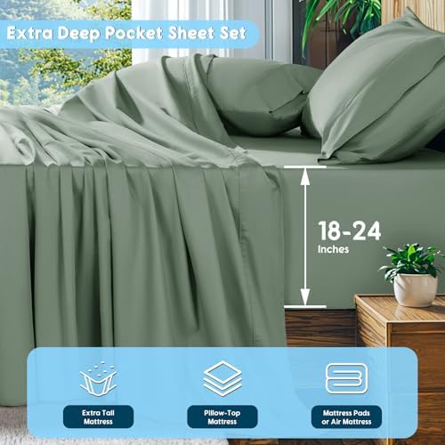 SONORO KATE 1000 Series 100% Egyptian Cotton Queen Sheets, Extra Deep Pocket - Image 2