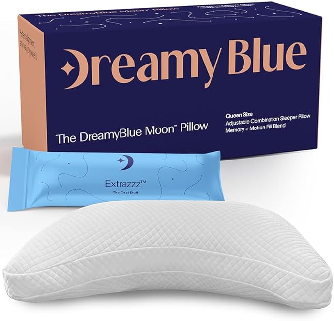DreamyBlue Moon Pillow • Adjustable Loft, Luxury Cover, Shredded Memory Foam • for Back, Side and Combination Sleepers • Neutral Alignment for All • CertiPUR-US Certified Foam (King)