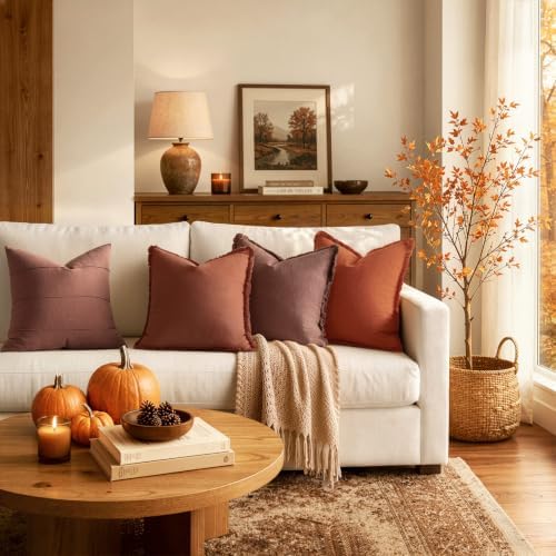 MIULEE Linen Fringe Decorative Fall Throw Pillow Covers Late Autumn 18x18 - Image 6