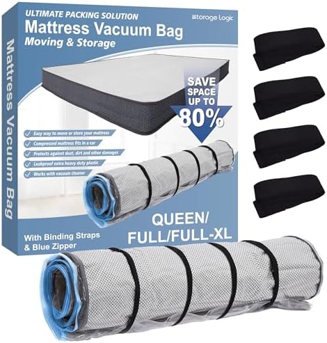 Foam Mattress Vacuum Bag with Blue Zipper & 4 Straps, Queen/Full/Full-XL by StorageLogic