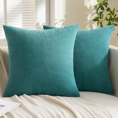 MIULEE Teal Chenille Couch Euro Throw Pillow Covers - Image 3
