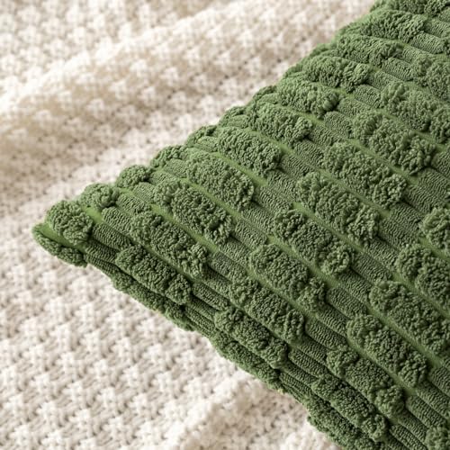 MIULEE Corduroy Decorative Throw Pillow Covers 18x18 Moss Green Pack of 2 - Image 2