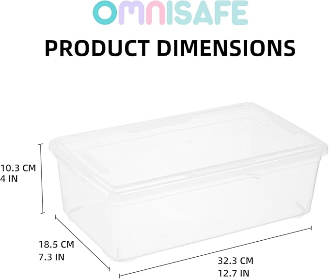 Stackable Plastic Storage Shoebox, BPA-Free Nestable Container with Latching Lid to Organize Shoes, See-Through Box for Home and Office, Multi-Purpose Clear Bins (12 Pack 6 Quart)