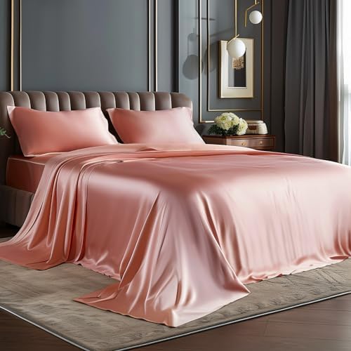 BEDELITE Satin Sheets Twin Size Bed Set, Rose Pink, 3 Pieces by BEDELITE