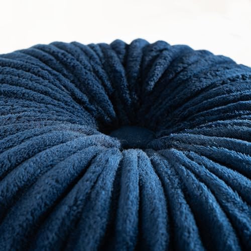 HIG Set of 2 Navy Flannel Decorative Round Pleated Throw Pillows - Image 2